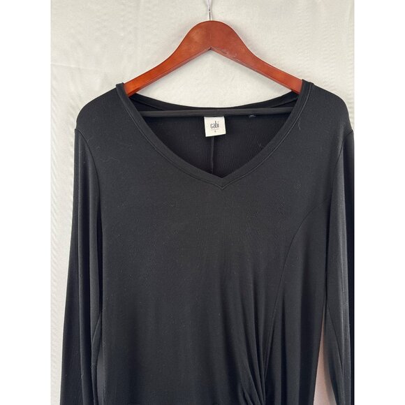 Cabi Black V-Neck Long Sleeve Top With Front Twist Detail Size S Rayon & Spandex - Picture 1 of 6